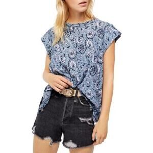Free People NWT Tee Blue & Pink Loose Fit Top